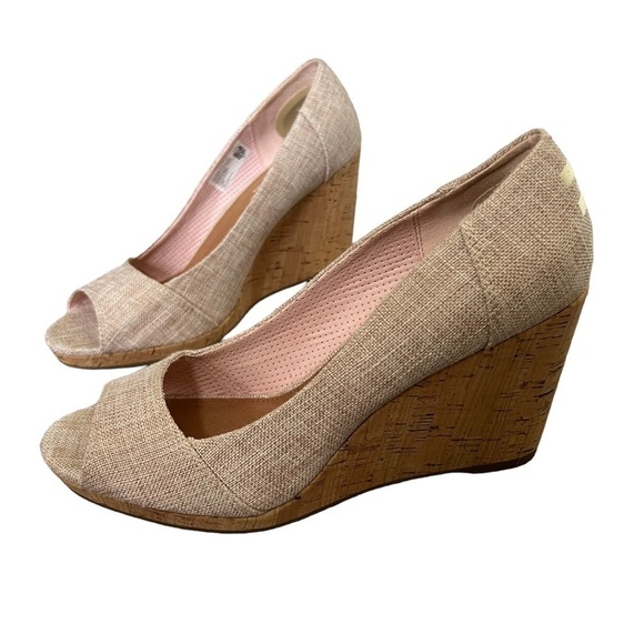 Tom’s Linen Wedge Pink - Picture 1 of 5